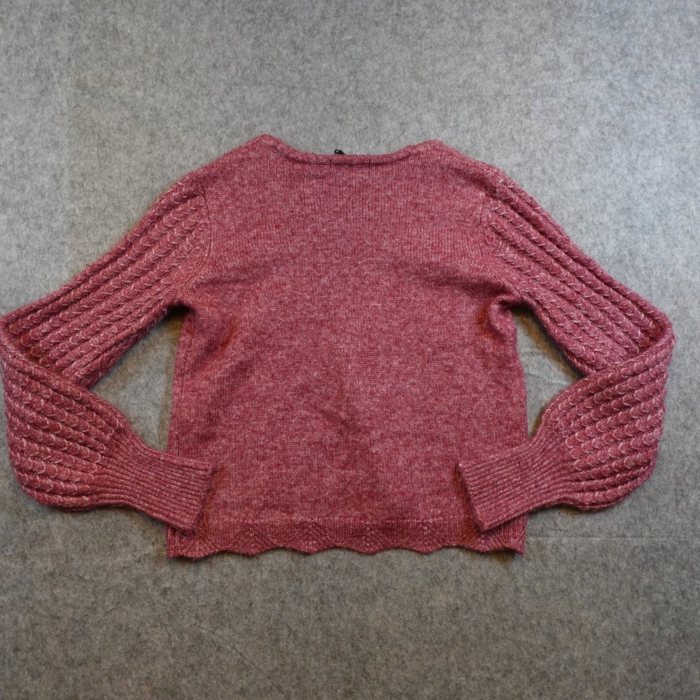 Frye Sweater Women Extra Small NWT Pink VNeck Cable Knit Balloon Sleeve Scallop - Picture 5 of 9